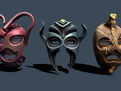 Pedestals with masks Low-poly 3D model