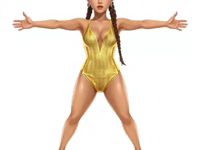 Shiny Gold Swimsuit Character model pack Low-poly 3D model