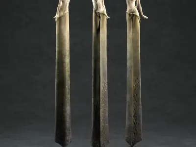 Briseis four bronze sculptures of woman on pole 3D model