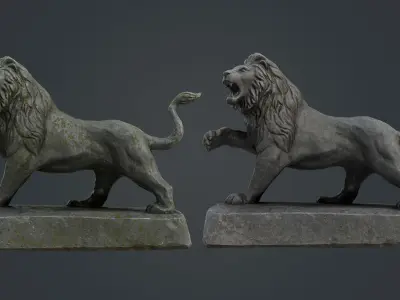 Lion Statue Low-poly 3D model 2