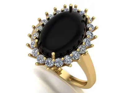 Oval Onyx Ring with Brilliant Halo 3D print model