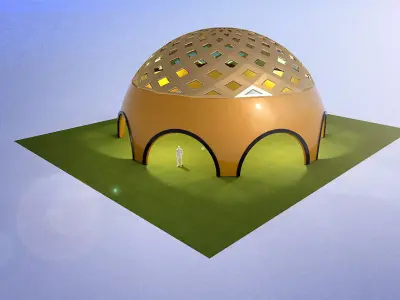 3D Dome large arena structure with atrium 3D model