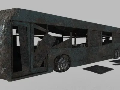 Wrecked ruined abandoned transport bus vehicle car 3D model