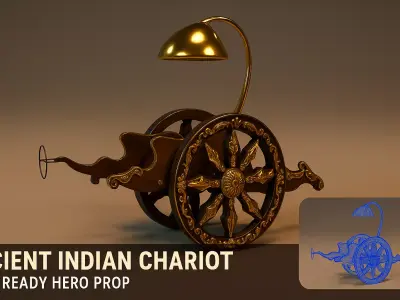 Ancient Indian Chariot   Game Ready  Prop PBR Low Poly 20K Tris Low-poly 3D model