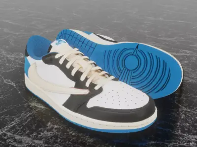 AIR JORDAN 1 LOW TRAVIS SCOTT FRAGMENT 3D SHOES Low-poly 3D model