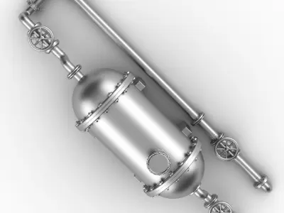 gas storage tank with pipes flanges and valves 3D print model