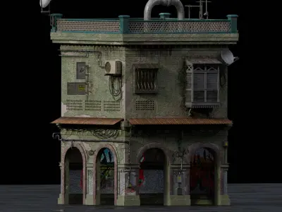 dilapidated two-story building 3D model