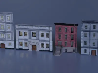 Buildings Front Free low-poly 3D model