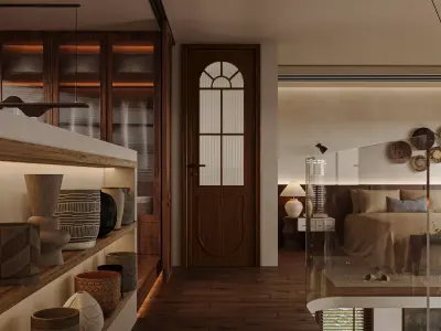 Wabi-sabi style living room dining room and bedroom 3D model