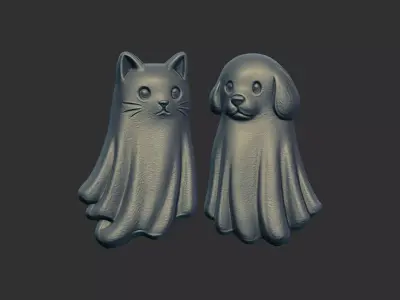 cat and dog ghost halloween decor  3D print model