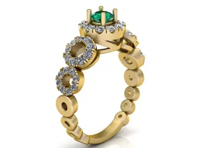 Emerald Halo Gold Ring 3D print model