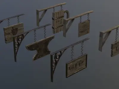 Fantasy Shop Signs Low-poly 3D model