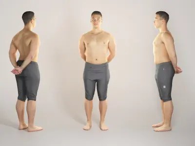 Athletic man in black shorts 313 Low-poly 3D model