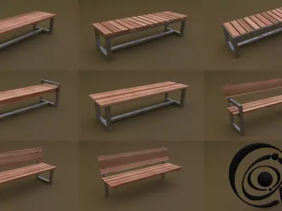 Bench Set 8M1T 02 Low-poly 3D model