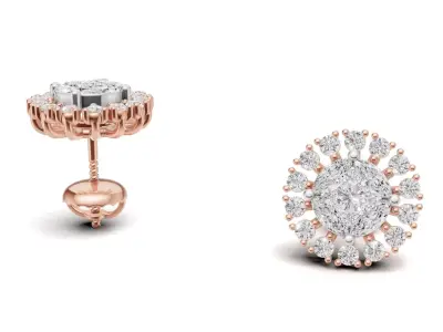 Sunburst Diamond Cluster Stud with Marquise Diamond 3D print model