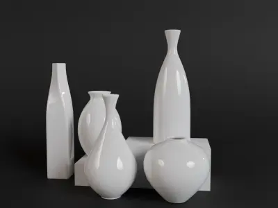 Modern Ceramic Vases Set - 5 Minimalist Vases for Archviz Low-poly 3D model