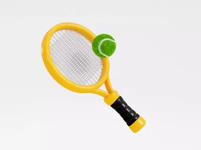Tennis Racket with Ball Low-poly 3D model