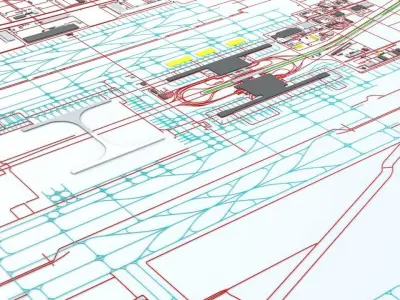 Shanghai Pudong PVG Airport Roads Buildings and Public Transport 3D model