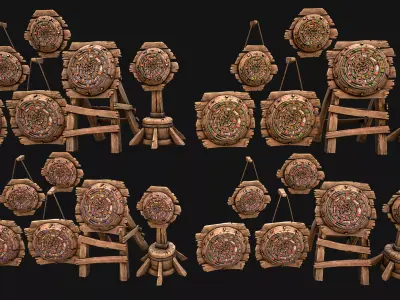 Medieval Wooden Target Dartboard Shooting Range Pack Low-poly 3D model