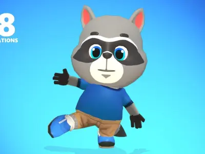 Raccoon Dog Animated Rigged Low-poly 3D model