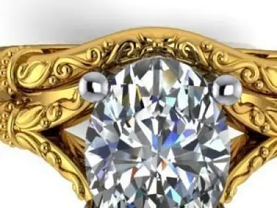 Custom Vintage Hand Engraved Solitaire Engagement Ring  3D print model