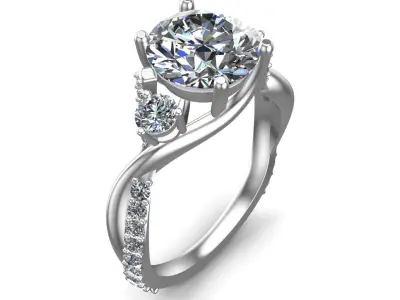Twisted Pave Solitaire Ring 3D print model