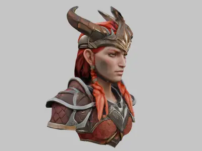 Female Warrior with Horned Helmet Low-poly 3D model