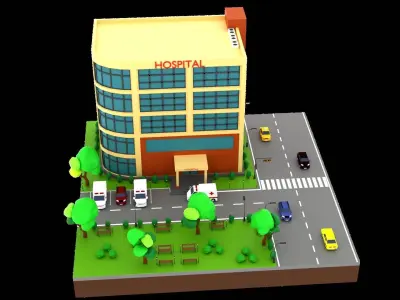 Cartoon Low Poly Hospital H9 Low-poly 3D model