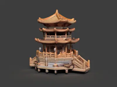 Chinese ancient tower  Low-poly 3D model