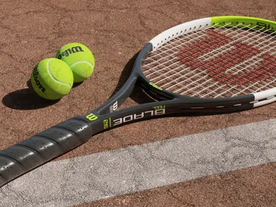 Wilson Blade Feel Tennis Racket and a ball 3D model