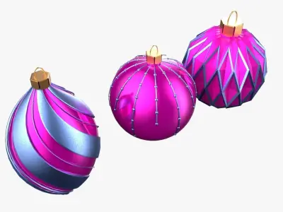 Christmas Tree Ornament Set5 - Pink LightBlue Low-poly 3D model