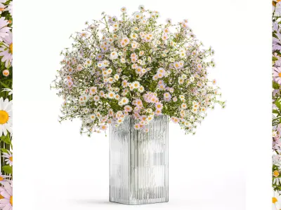 Bouquet of white wildflowers chamomile daisies vase 435 3D model