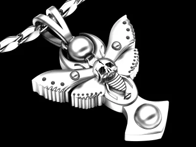 Skull butterfly woman pendant gold silver 3D print model