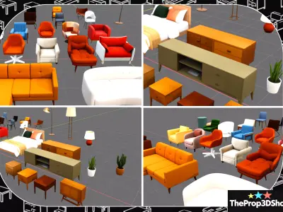 Modern Bedroom and Living Room Furniture Set 3D model