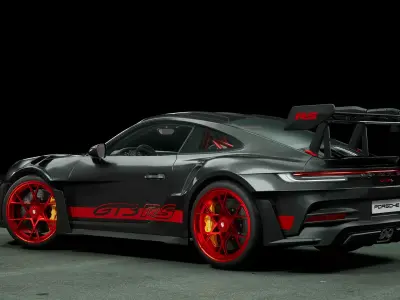 Porsche 911 992 GT3 RS Black Red Low-poly 3D model