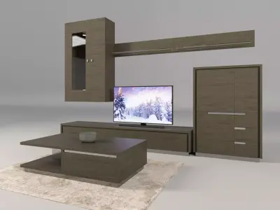 TV Set living room with and coffee table Low-poly 3D model