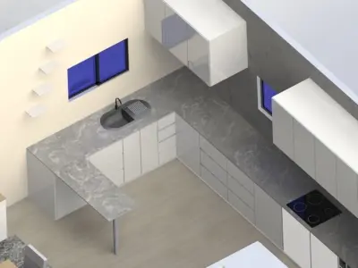 3D Render floor plan of bedroom 3D model
