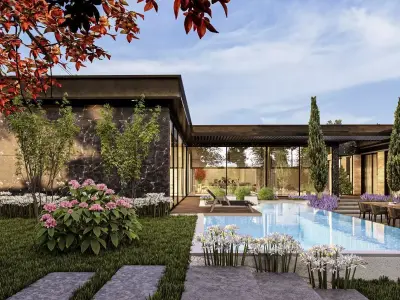 Luxury Villa Site Design Modern Residential Complex  Low-poly 3D model