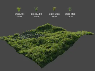 Grass Low Poly Realistic Game Ready 3D Model pack Low-poly 3D model