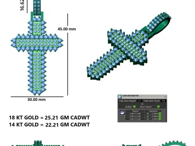  Luxury Diamond Cross Pendant 3D print model
