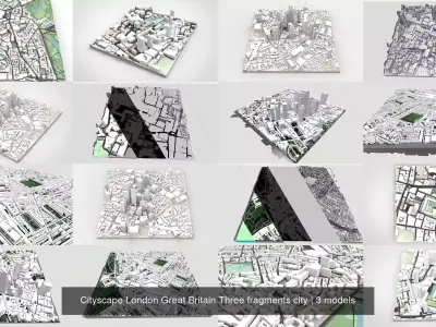 Cityscape London Great Britain Three fragments city 3D Model Collection
