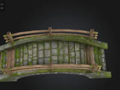 Stylized Fantasy Bridge Stone  Wood Game Asset Low-poly 3D model