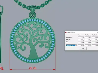 Tree Elengant Pendant Jewelry Gold 3D print model