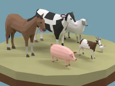 Lowpoly Stylized FARM Animals Pack Low-poly 3D model
