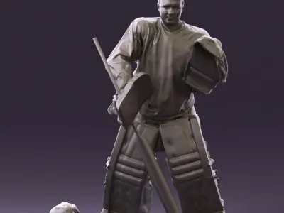 Hockey goalie in blue jersey 0895 3D Print Ready 3D print model
