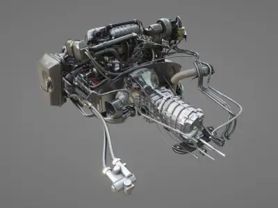 Porsche 911SC Engine with 915 Gearbox Low-poly 3D model