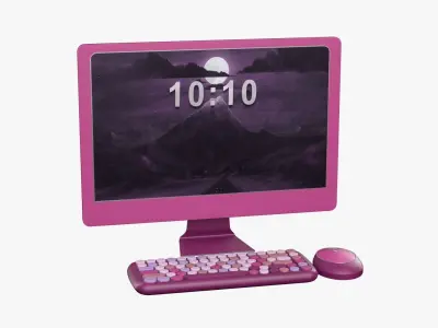 Sweet Pc Set Monitor Keyboard Mouse Candy Pink Version 3D model