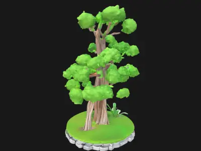 Mystical Ancient Tree on Rocks Fantasy Decorative Low-poly 3D model