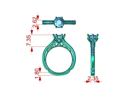 ZER020 diamond engagement ring 3D print model