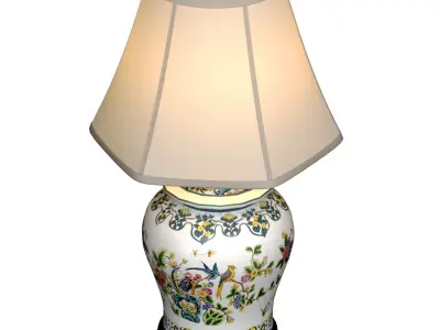 Floral European Provence Porcelain Nightstand Bedside Table Lamp 3D model